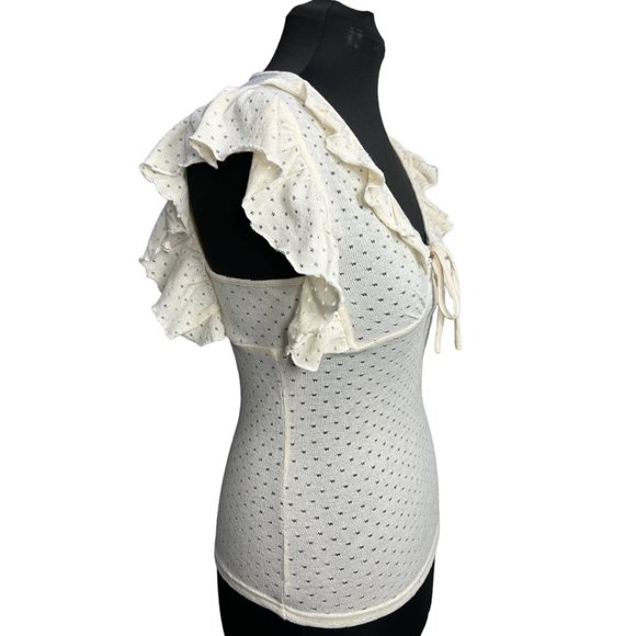 NWT Ivory Cream Voodoo Vixen Knit Ruffle Sleeve Francine Blouse Size LG - Picture 4 of 11